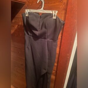 Black strapless dress with a peekaboo knee